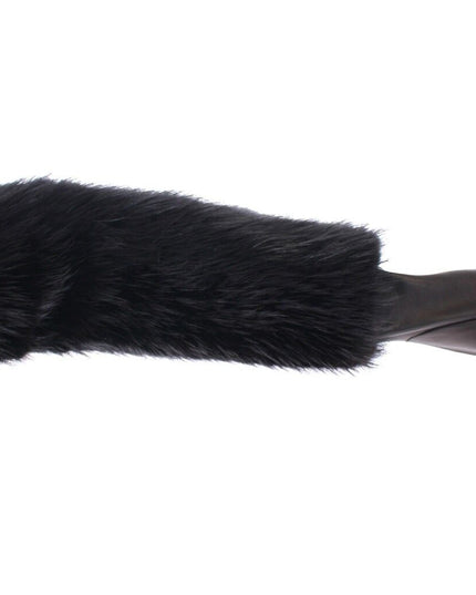 Dolce & Gabbana Black Beaver Fur Lambskin Leather Elbow Gloves