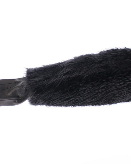 Dolce & Gabbana Black Beaver Fur Lambskin Leather Elbow Gloves