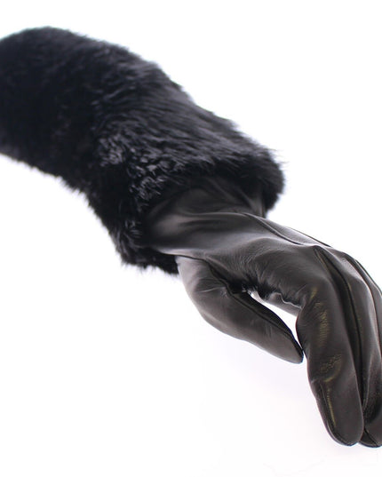 Dolce & Gabbana Black Beaver Fur Lambskin Leather Elbow Gloves