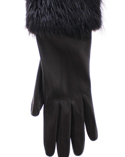 Dolce & Gabbana Black Beaver Fur Lambskin Leather Elbow Gloves