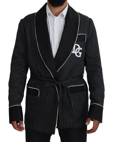 Dolce & Gabbana Black Robe Striped DG Patch Jacket Men Blazer