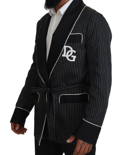 Dolce & Gabbana Black Robe Striped DG Patch Jacket Men Blazer