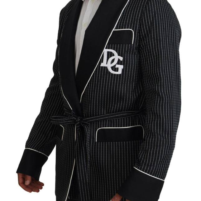 Dolce & Gabbana Black Robe Striped DG Patch Jacket Men Blazer