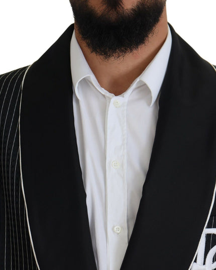 Dolce & Gabbana Black Robe Striped DG Patch Jacket Men Blazer