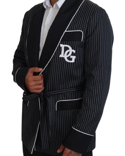Dolce & Gabbana Black Robe Striped DG Patch Jacket Men Blazer