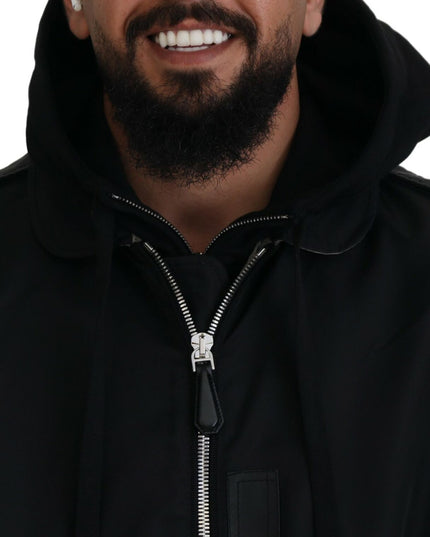 Dolce & Gabbana Black Nylon Hooded Full Zip Men Coat Jacket