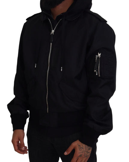 Dolce & Gabbana Black Nylon Hooded Full Zip Men Coat Jacket