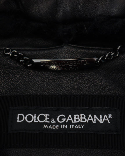 Dolce & Gabbana Black Lamb Leather Collared Men Coat Jacket