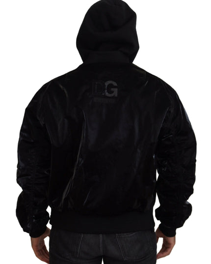Dolce & Gabbana Black Nylon Hooded Full Zip Bomber Jacket