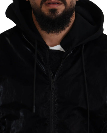 Dolce & Gabbana Black Nylon Hooded Full Zip Bomber Jacket