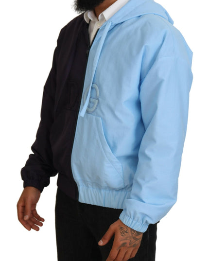 Dolce & Gabbana Black Blue DG Hooded Full Zip Men Jacket