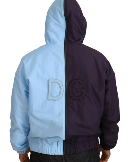 Dolce & Gabbana Black Blue DG Hooded Full Zip Men Jacket