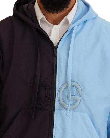 Dolce & Gabbana Black Blue DG Hooded Full Zip Men Jacket
