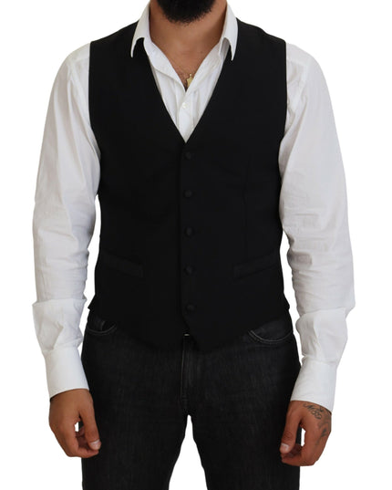 Dolce & Gabbana Black Virgin Wool Waistcoat Formal Vest
