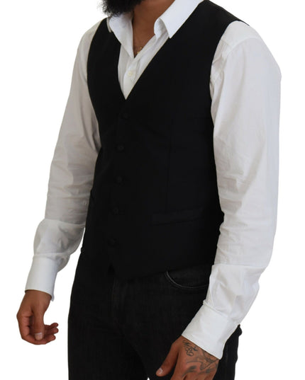 Dolce & Gabbana Black Virgin Wool Waistcoat Formal Vest