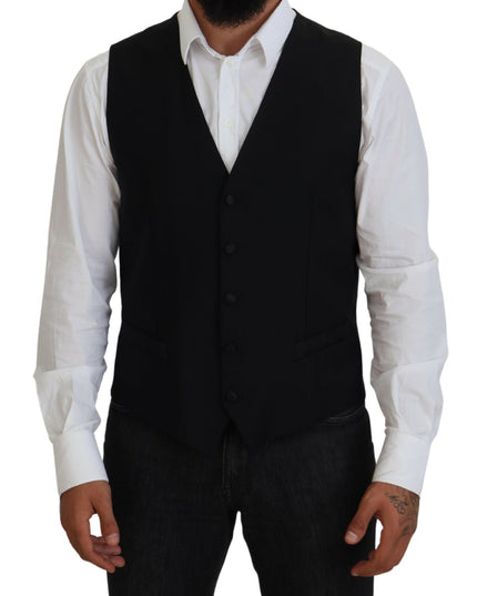 Dolce & Gabbana Black Virgin Wool Waistcoat Formal Vest