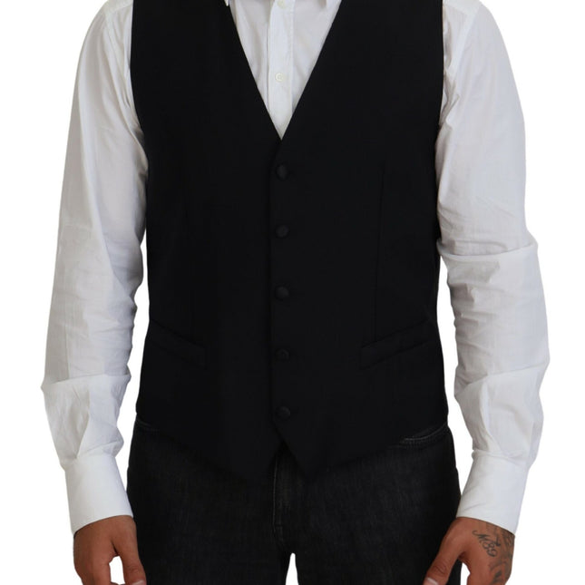 Dolce & Gabbana Black Virgin Wool Waistcoat Formal Vest