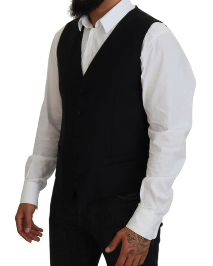 Dolce & Gabbana Black Virgin Wool Waistcoat Formal Vest