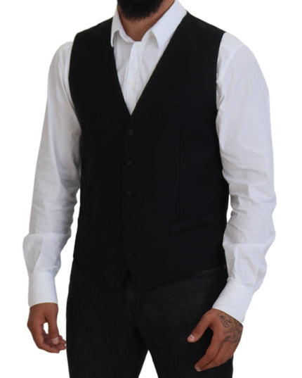 Dolce & Gabbana Black Virgin Wool Waistcoat Formal Vest