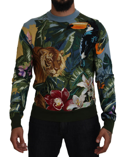 Dolce & Gabbana Multicolor Jungle Wool Pullover Logo Sweater
