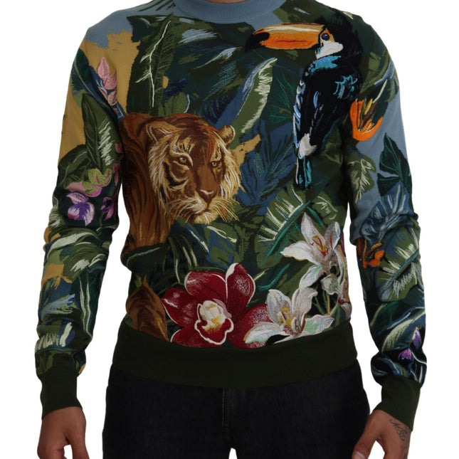 Dolce & Gabbana Multicolor Jungle Wool Pullover Logo Sweater