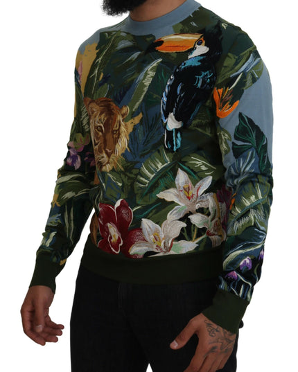 Dolce & Gabbana Multicolor Jungle Wool Pullover Logo Sweater