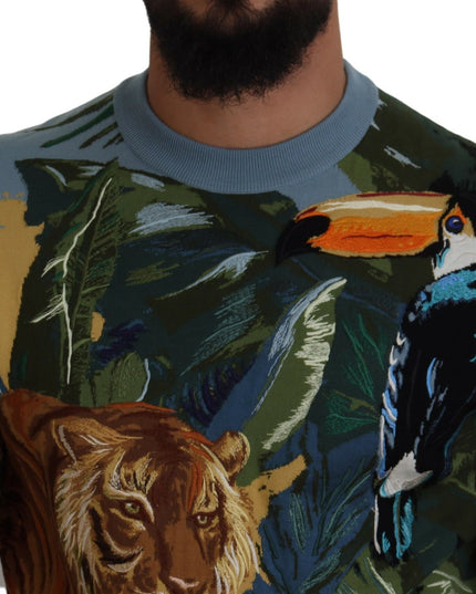 Dolce & Gabbana Multicolor Jungle Wool Pullover Logo Sweater