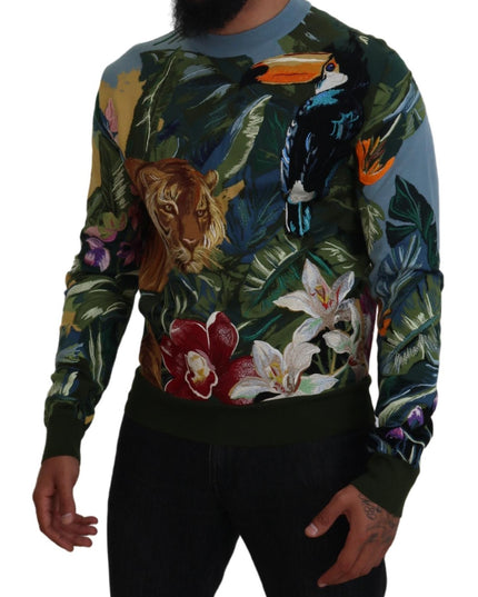 Dolce & Gabbana Multicolor Jungle Wool Pullover Logo Sweater