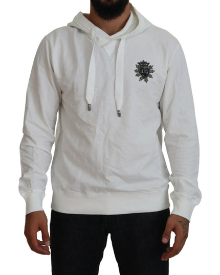 Dolce & Gabbana White Cotton Hooded Sweatshirt Logo Sweater
