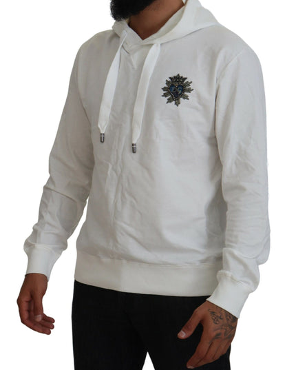 Dolce & Gabbana White Cotton Hooded Sweatshirt Logo Sweater