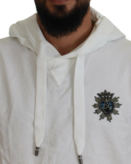 Dolce & Gabbana White Cotton Hooded Sweatshirt Logo Sweater