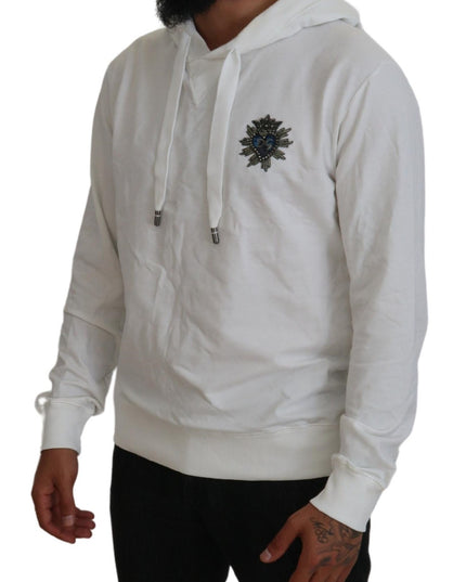 Dolce & Gabbana White Cotton Hooded Sweatshirt Logo Sweater