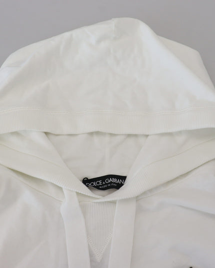 Dolce & Gabbana White Cotton Hooded Sweatshirt Logo Sweater
