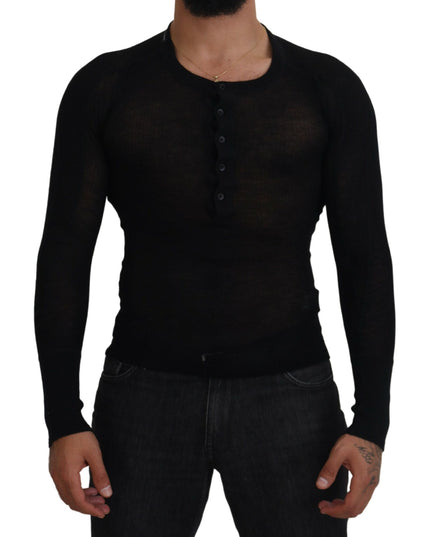 Dolce & Gabbana Black Cashmere Button Pullover Sweater
