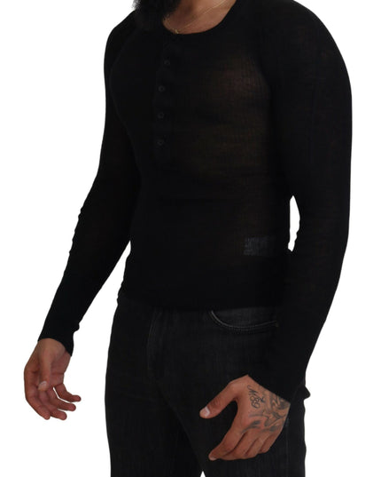 Dolce & Gabbana Black Cashmere Button Pullover Sweater