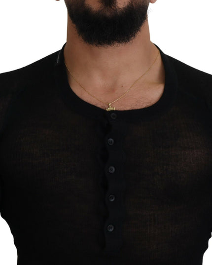 Dolce & Gabbana Black Cashmere Button Pullover Sweater