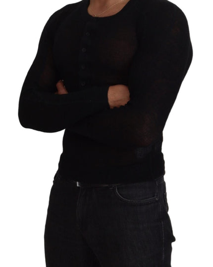 Dolce & Gabbana Black Cashmere Button Pullover Sweater