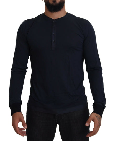 Dolce & Gabbana Blue Cotton Button Crewneck Pullover Sweater