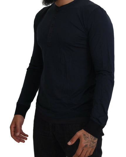 Dolce & Gabbana Blue Cotton Button Crewneck Pullover Sweater