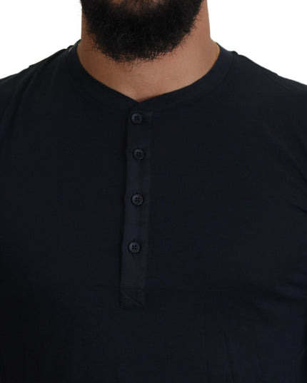 Dolce & Gabbana Blue Cotton Button Crewneck Pullover Sweater