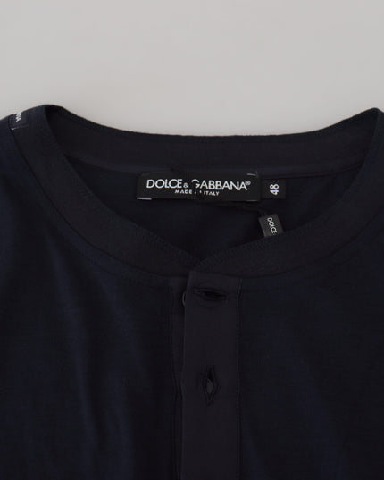Dolce & Gabbana Blue Cotton Button Crewneck Pullover Sweater
