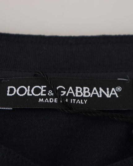 Dolce & Gabbana Blue Cotton Button Crewneck Pullover Sweater
