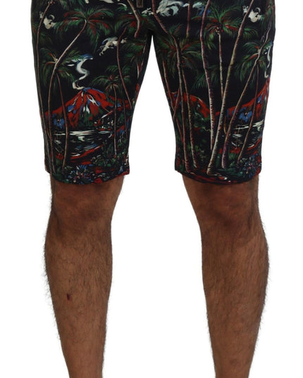 Dolce & Gabbana Black Cotton Volcano Print Casual Shorts