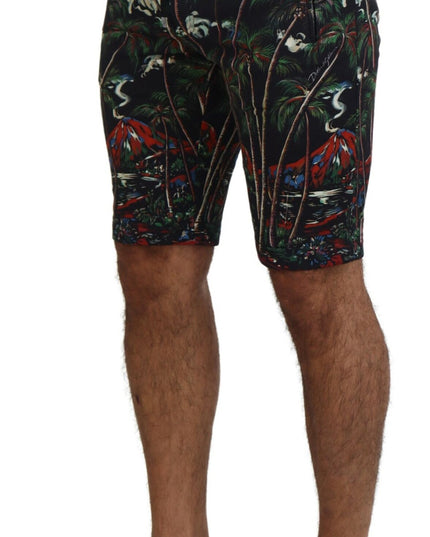 Dolce & Gabbana Black Cotton Volcano Print Casual Shorts