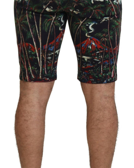 Dolce & Gabbana Black Cotton Volcano Print Casual Shorts
