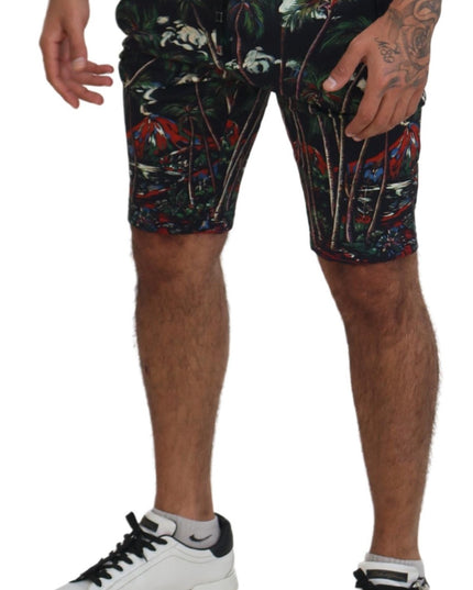 Dolce & Gabbana Black Cotton Volcano Print Casual Shorts