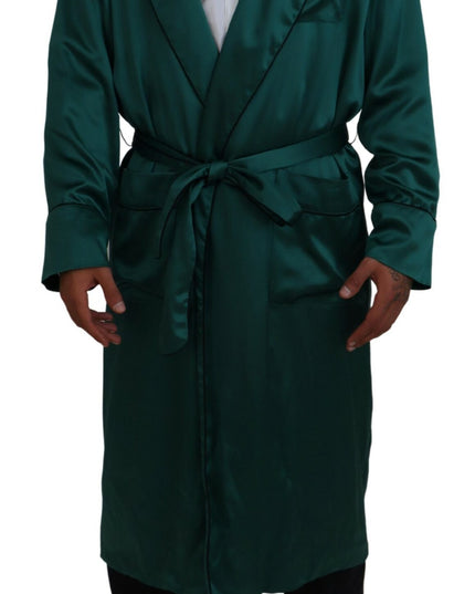 Dolce & Gabbana Green Silk Waist Belt Robe Sleepwear