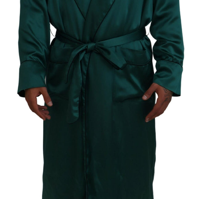 Dolce & Gabbana Green Silk Waist Belt Robe Sleepwear
