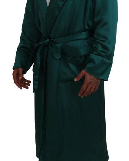 Dolce & Gabbana Green Silk Waist Belt Robe Sleepwear