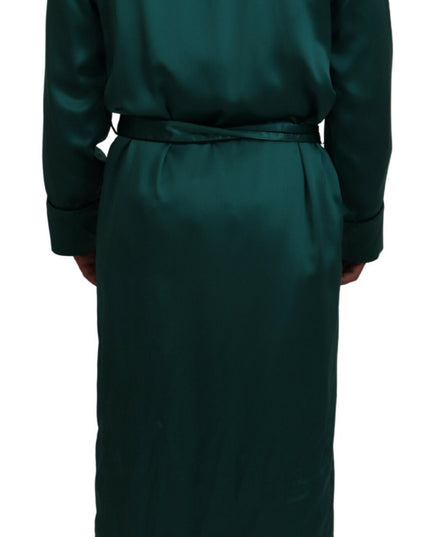 Dolce & Gabbana Green Silk Waist Belt Robe Sleepwear